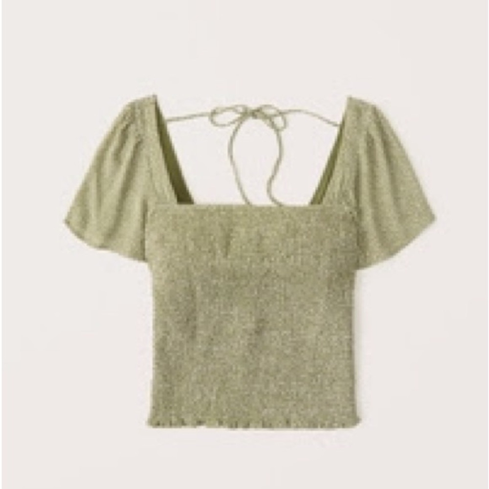 Abercrombie & Fitch All-Over Smocked Flutter Sleeve Top XS in green